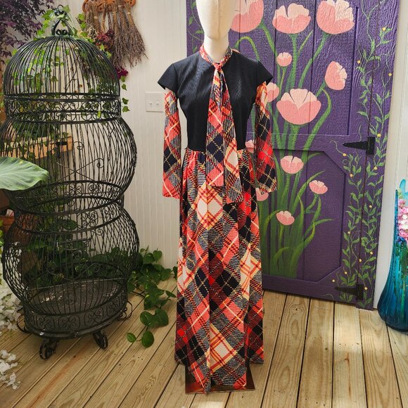 Vintage 1970's Toni Todd Plaid Maxi Dress - Picture 1 of 16